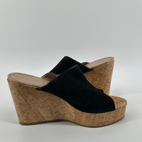 Stuart Weitzman 70s Retro Boho Black Cork Wedge Sandals Causal Chic Sz 10.5 - Picture 3 of 12